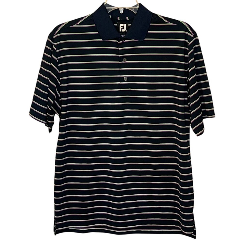 FootJoy (FJ) Golf Striped Short Sleeve‎ Polo Shirt Medium Navy Preppy Collar